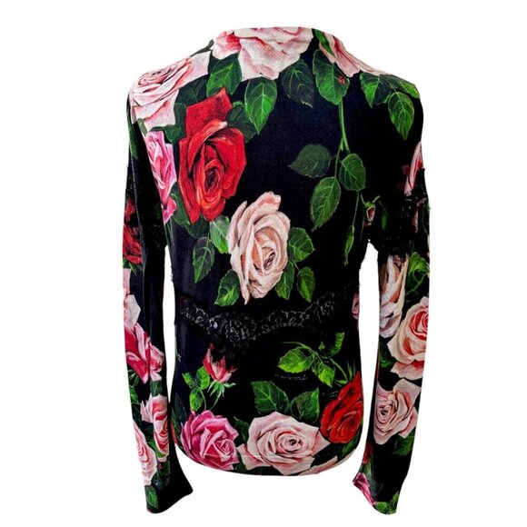 AUTHENTIC DOLCE & GABBANA SILK BLACK LACE ROSES KNIT TOP M/L $1,512 - Picture 7 of 9